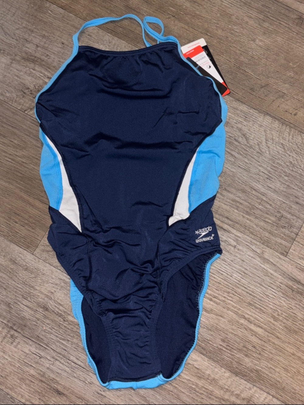 Speedo Navy, Light Blue & White Athletic One-Piece Swimsuit